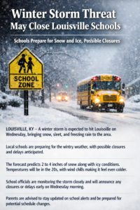Snowy morning in Louisville as winter weather raises chances of school delays and closures